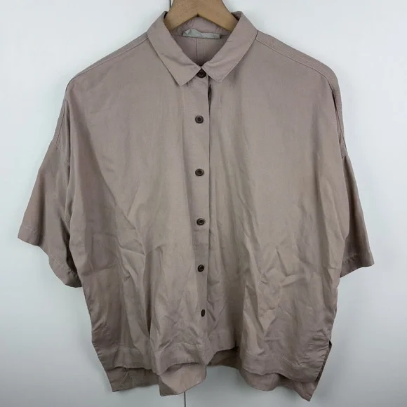 Everlane Drapey Square Shirt Burnt Sugar Tan Taupe Tencel Lyocell Boxy Small - Picture 2 of 9